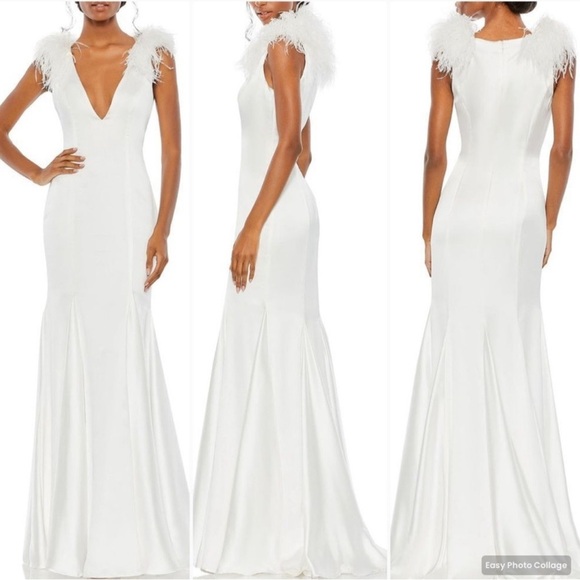 MacDuggal White Feather-Trimmed Gown 68137, White MRSP $798 - Picture 1 of 10